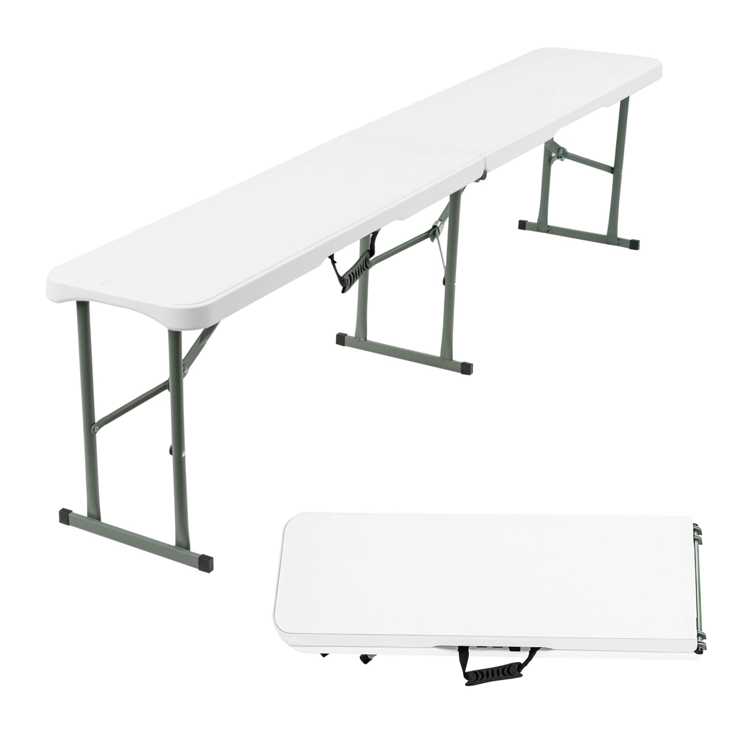 Crystals 6FT Folding Bench - Portable White Folding Garden Bench for Indoor/Outdoor Use, Suitable for Dining, Picnics, BBQs, Camping, and Versatile Seating in Gardens, Patios, or Events