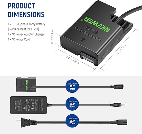 Miniatura 7 de NEEWER Repuesto para batería ficticia EN-EL14 con adaptador de corriente de acoplador de CACC, fuente de alimentación EP-5A compatible con cámara