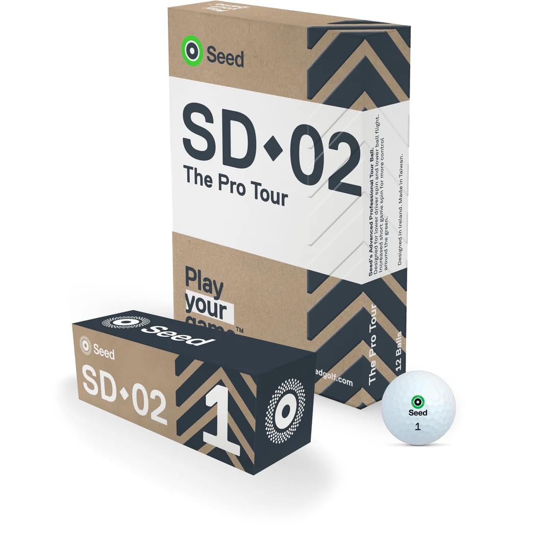 Seed Golf SD-02 The Pro Tour Golf Balls, 4-Piece Cast Urethane Tour Ball, Stable Flight for Windy Conditions, White, One Dozen