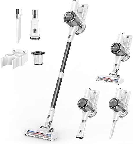 Homeika Aspiradora inalámbrica, potente succión de 28 Kpa, motor sin escobillas fuerte de 380 W con aspiradora ligera 8 en 1 con batería desmontable