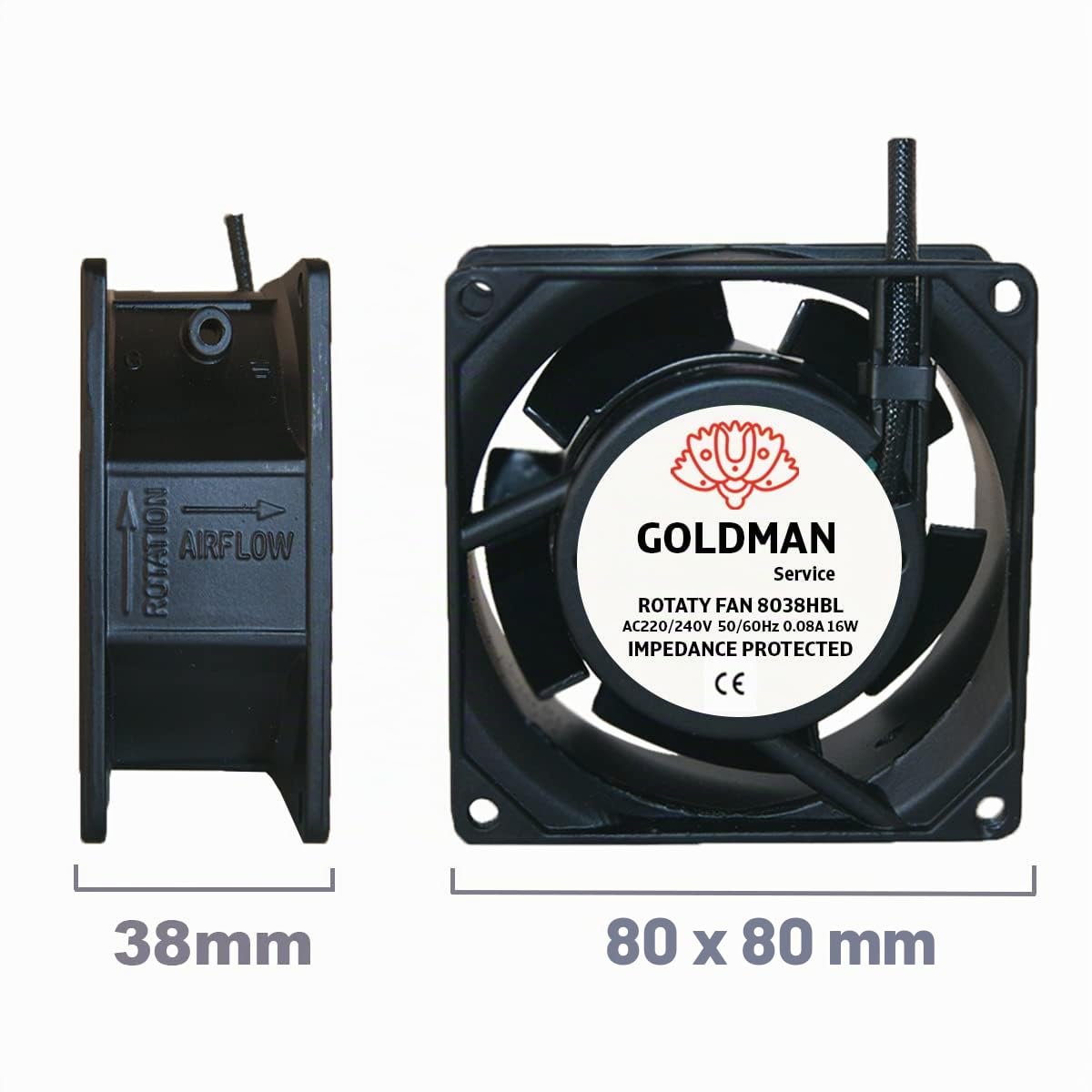 GOLDMAN SERVICE | Ventilateur ventilé axial pour cassette de cheminée à haute température à pales métalliques universel. (80 x 80 x 38 mm)