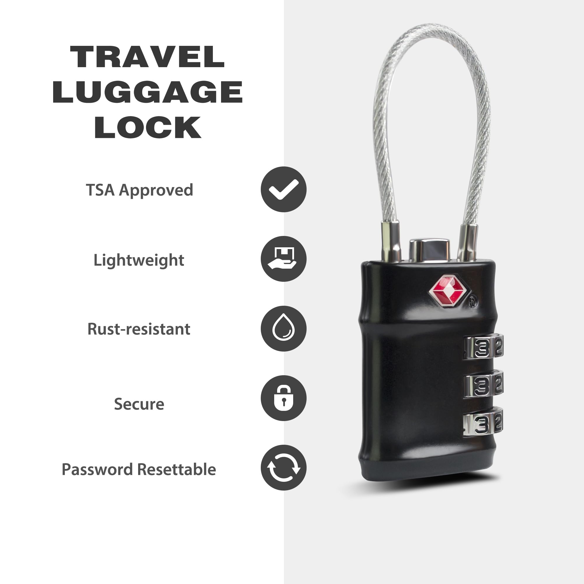 UP Security TSA Locks for Luggage 3 Digit Combination Padlock, Luggage Locks TSA Approved 2 Pack - Image 3