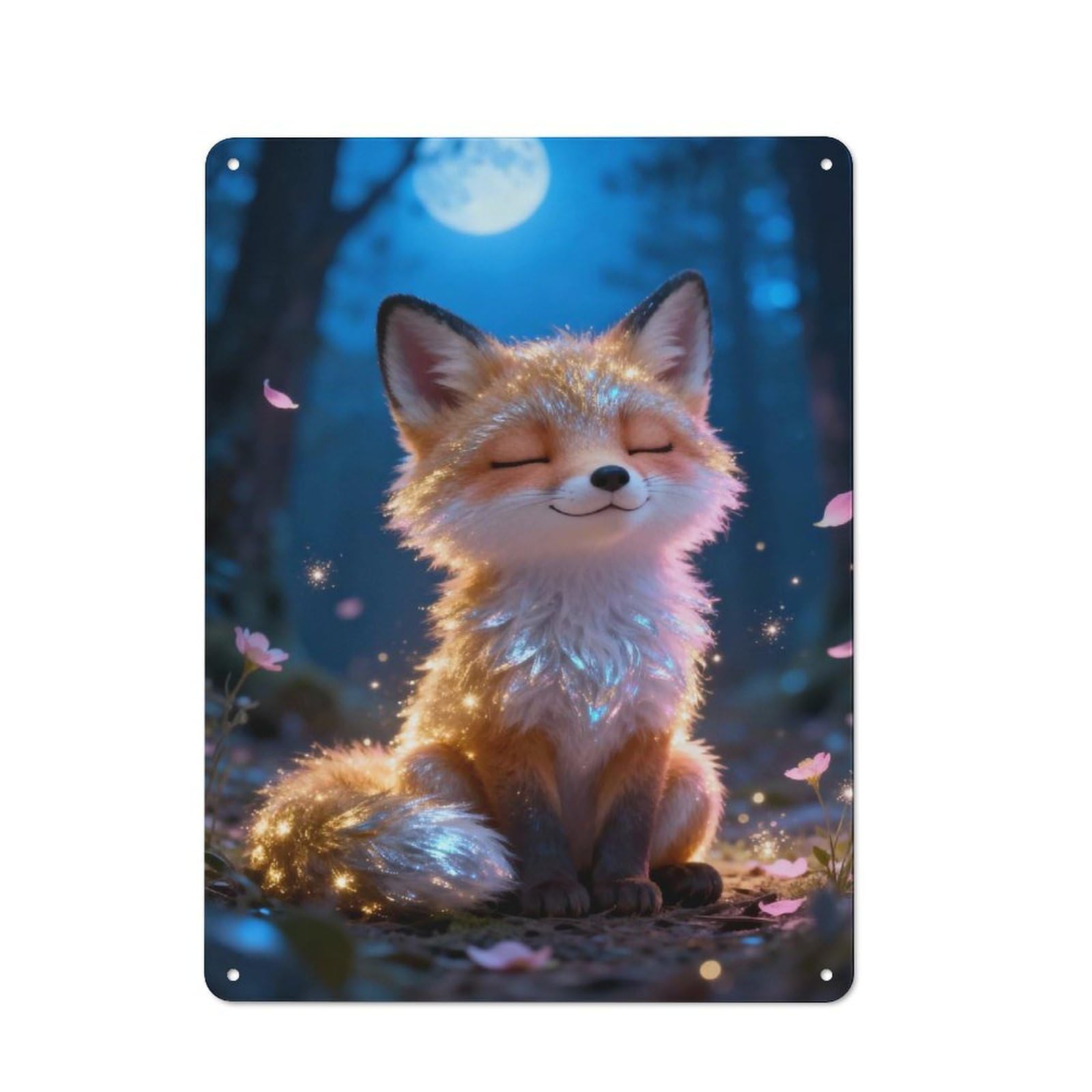 Junmoney Style-21 Cute Fox In Enchanted Forest Rustic Metal Sign 40X30cm For Garden Room Or Summerhouse, For Summerhouse Decorators