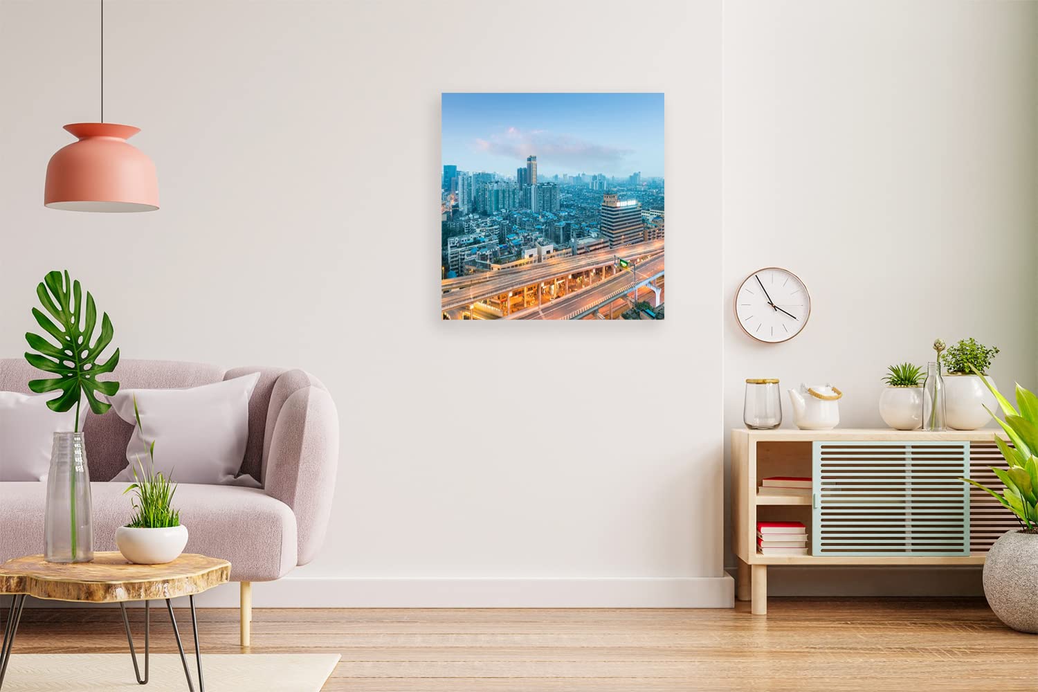 VERRE ART Wood Framed Canvas - Wall Decor for Living Room, Bedroom, Office, Hotels, Drawing Room (14in X14in) - Chengdu City