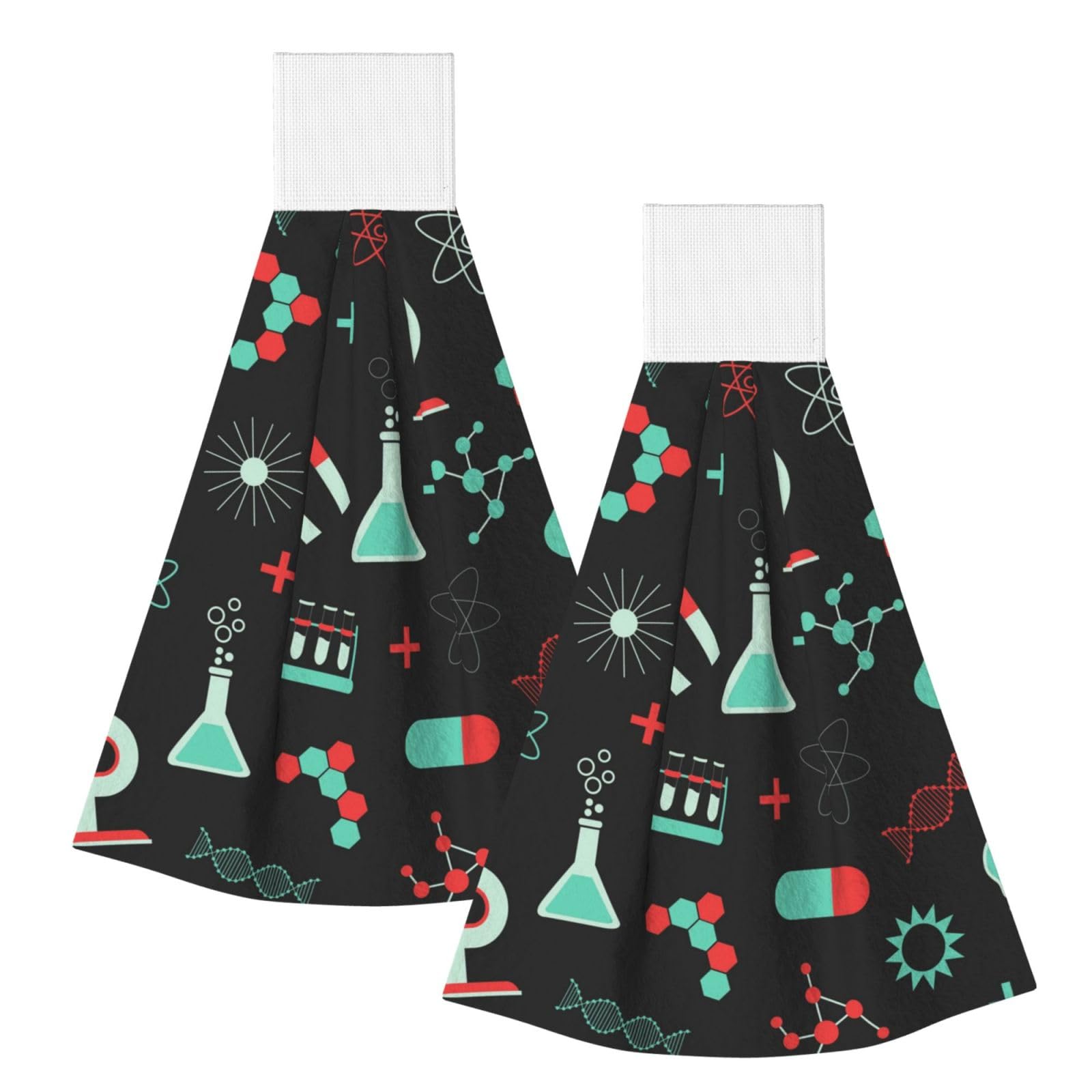 DOPKLNA Green Chemistry And Science Patterns, 2 Pcs Hanging Coral Fiber Hand Towels for Bathroom, Absorbent Kitchen Towels