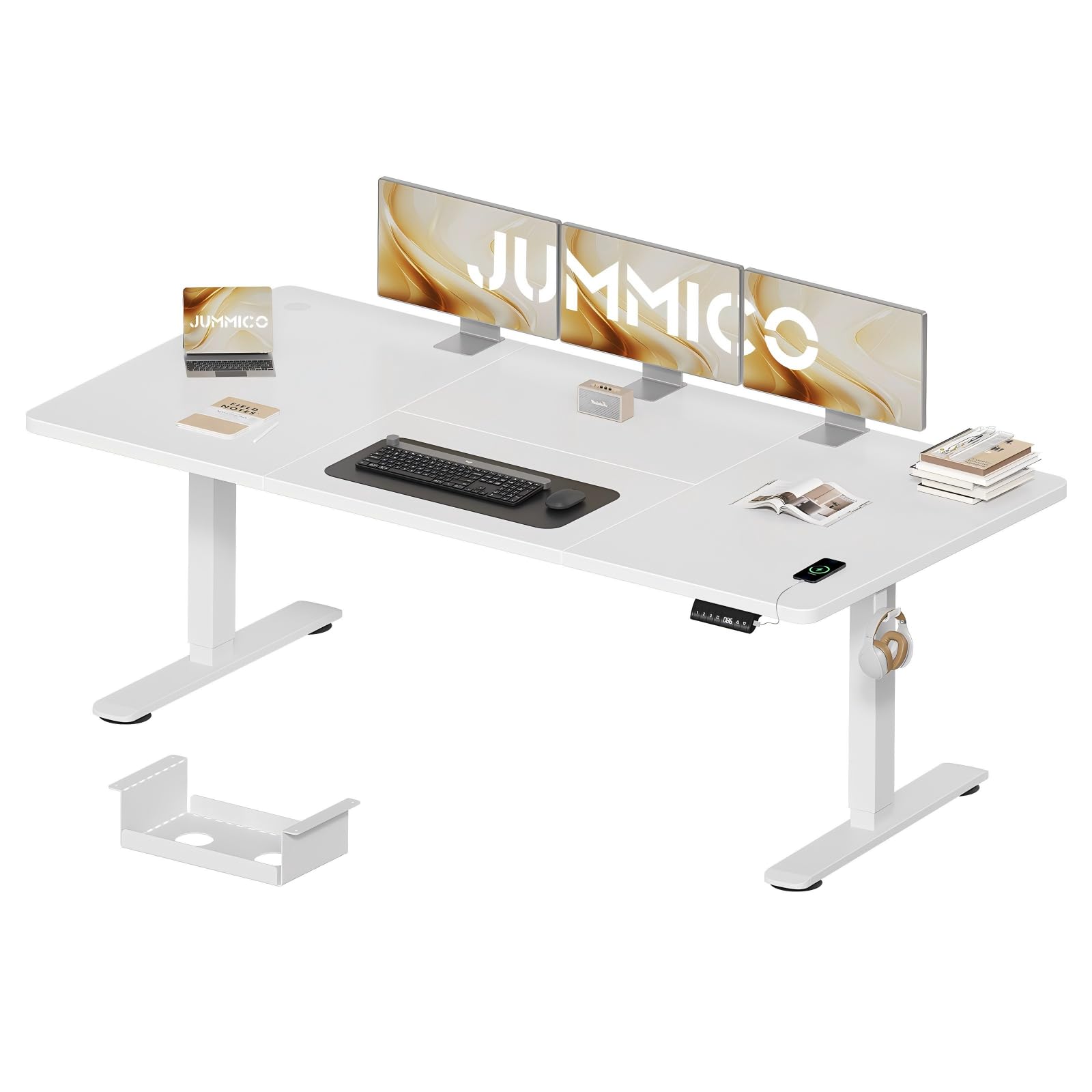 Jummico Höhenverstellbarer Schreibtisch 200×80 cm mit Kabelwanne & USB-A