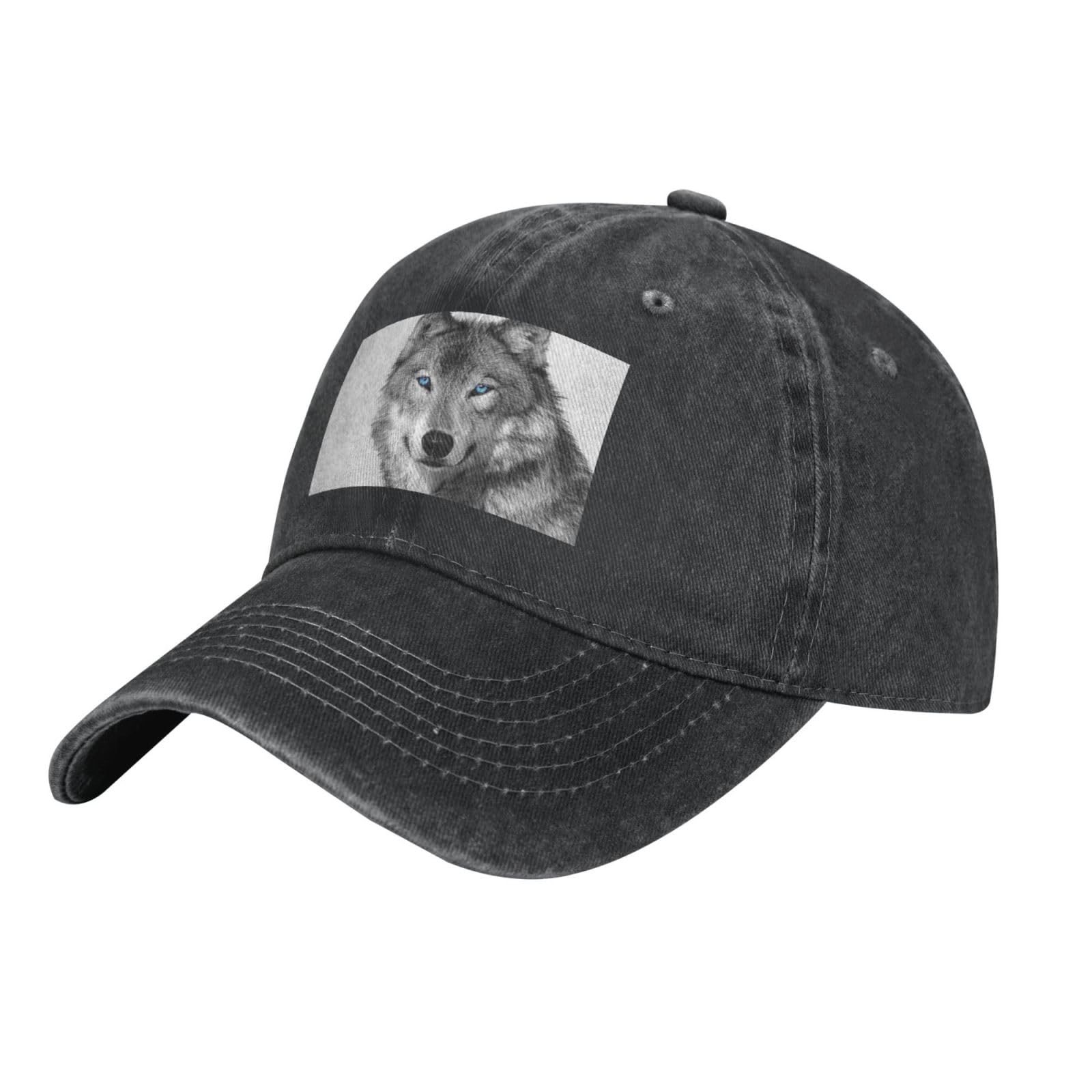 VhoMes Baseball Cap,Washed Denim Casquette Sports Cap Dad Hats Trucker Hats for Unisex,Blue-Eyed Wolf