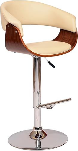 HomeRoots Silla giratoria de cuero sintético color crema y plata de 44 pulgadas con respaldo bajo, altura ajustable y reposapiés