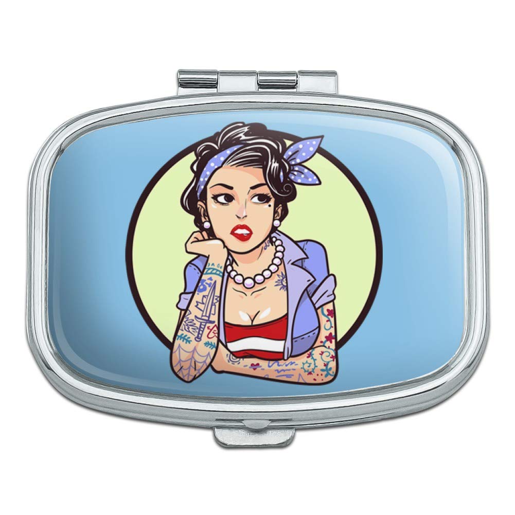Rockabilly Retro Pin Up Girl with Tattoos Rectangle Pill Case Trinket Gift Box