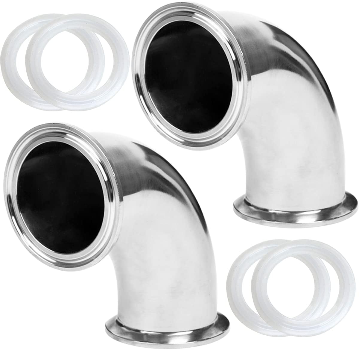 Stainless Steel 1.5" Tube OD Sanitary Ferrule Elbow 90 Degree Pipe Fitting 1.5" Tri Clamp Ferrule OD 50.5mm (pack of 2)