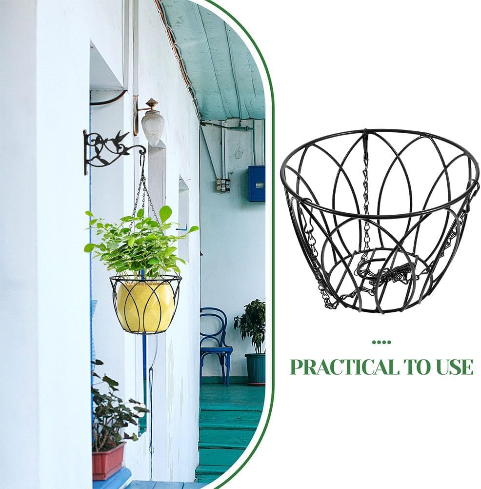 Happyyami Hanging Railing Planter 8.07X8.07X5.51In Metal Flowerpot Holder with Chains for Balcony Patio Garden Outdoor Vertical Plant Hanger Suitable for Succulents and Potted Flowers