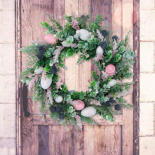 Rtway 20 Inch Easter Wreath, Seasonal Wreath With Multi Colored Pastel Eggs, Farmhouse Wreath For Front Door Wall Decor Spring Summer Festival Ornaments #TOP5