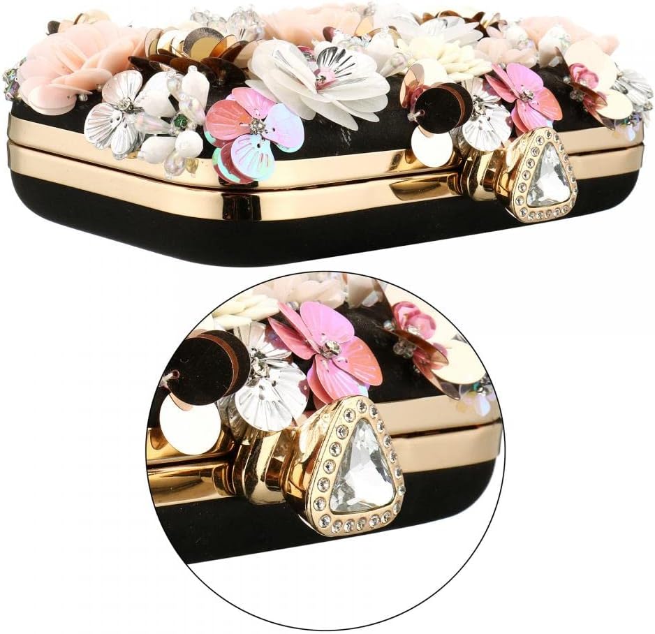 Gets PU Leather Purses and Handbags for Women Floral Beaded Clutch Purse for Wedding Clear Crossbody Bag - Image 6