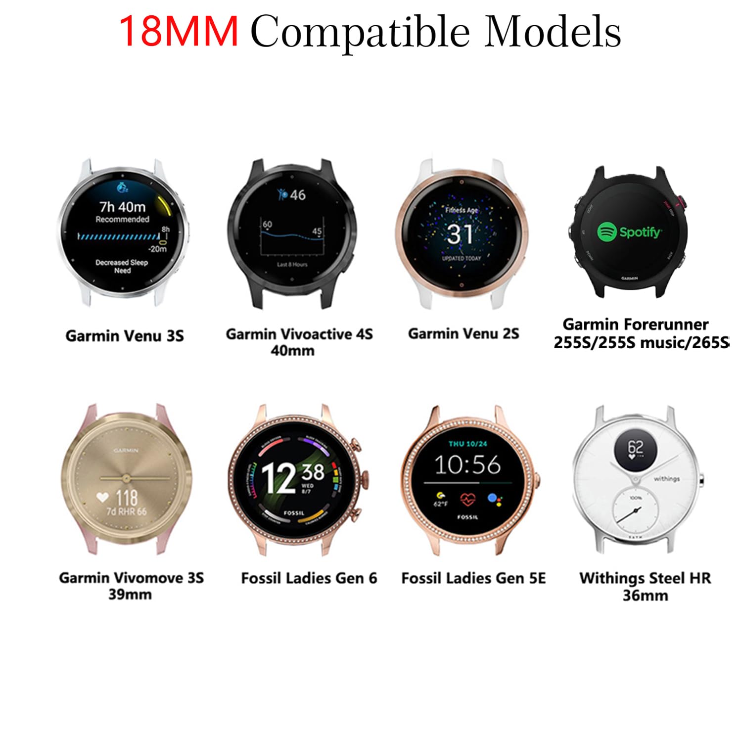 Issinlky 18 mm nylonowa opaska w oplocie kompatybilna z Garmin Venu 2S/Venu 3S/Vivomove 3S/Vivoactive 4S/Forerunner 255s/265s, elastyczny pasek z szybkozłączką do Huawei Watch GT5 41mm/GT4 41mm
