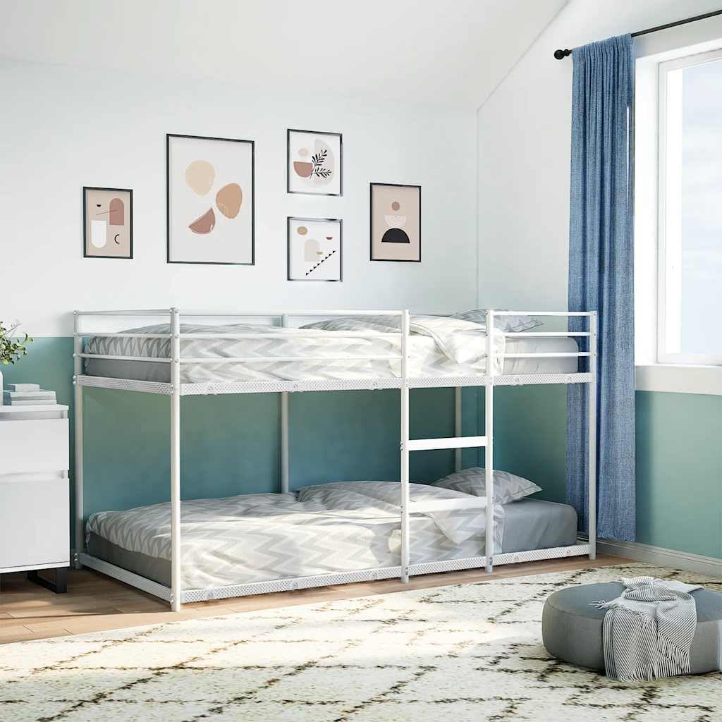 IKAYAA Litera de 75x190 cm, literas de Hierro, Metal, para Niños, Juveniles, con Escalera y Protección Anticaídas, Blanco