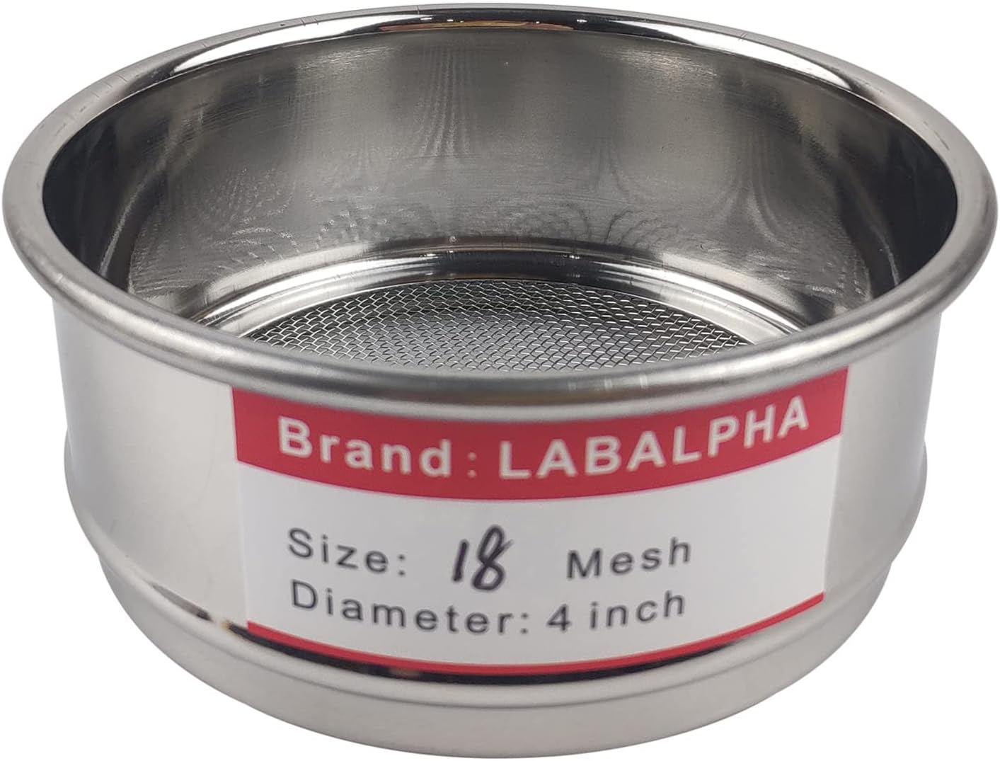 LABALPHA 18メッシュラボふるい、テストふるい#18メッシュ、直径4インチ、304ステンレススチールワイヤークロス(1mm)