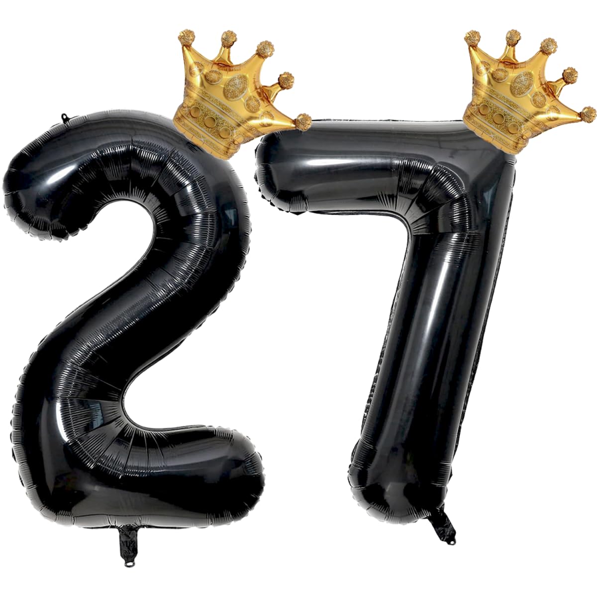 40 inch Large Black 27 Balloon Number with Gold Crown Balloons27th Birthday Big Foil Mylar Helium Balloon for Boys Girls 27th Birthday Anniversary Decorations Supplies Favors(Number 27 Balloons）