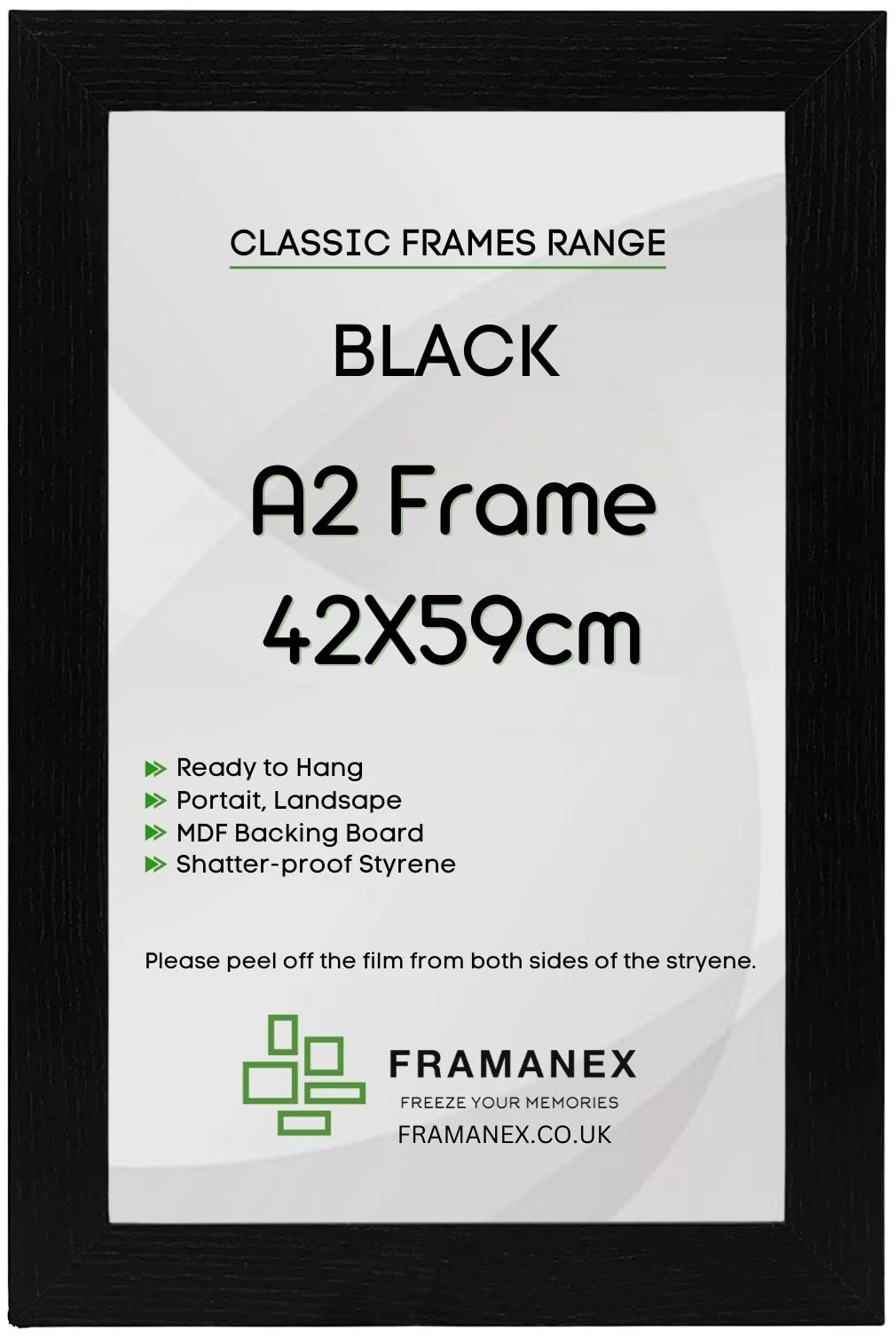 Framanex Black A2 Frame, Large Photo Poster Picture Frames | Classic, Wood Finish, Landscape, Portrait Wall Hanging Poster Frames A2 Rectangle Picture Frame [Black]