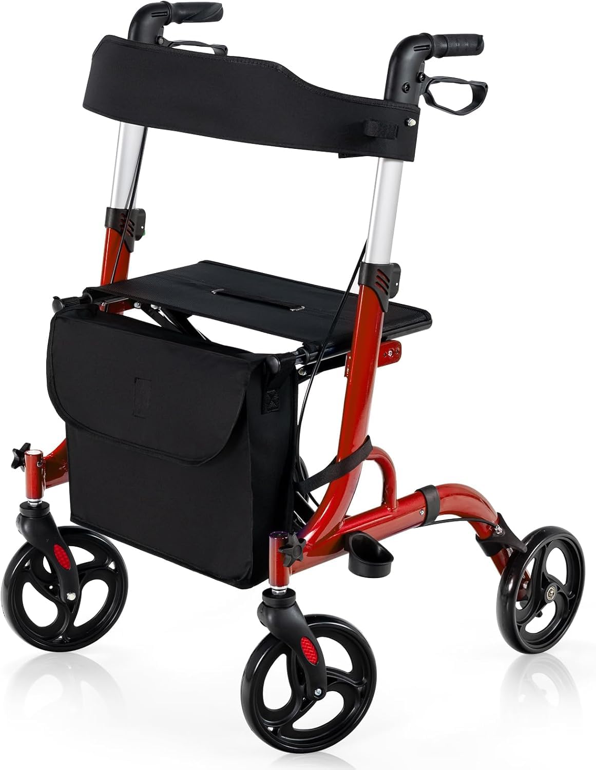 FANTASK Andador plegable y ligero con asiento, silla de descanso 2 en 1 y andador de viaje, 6 alturas de altura regulable