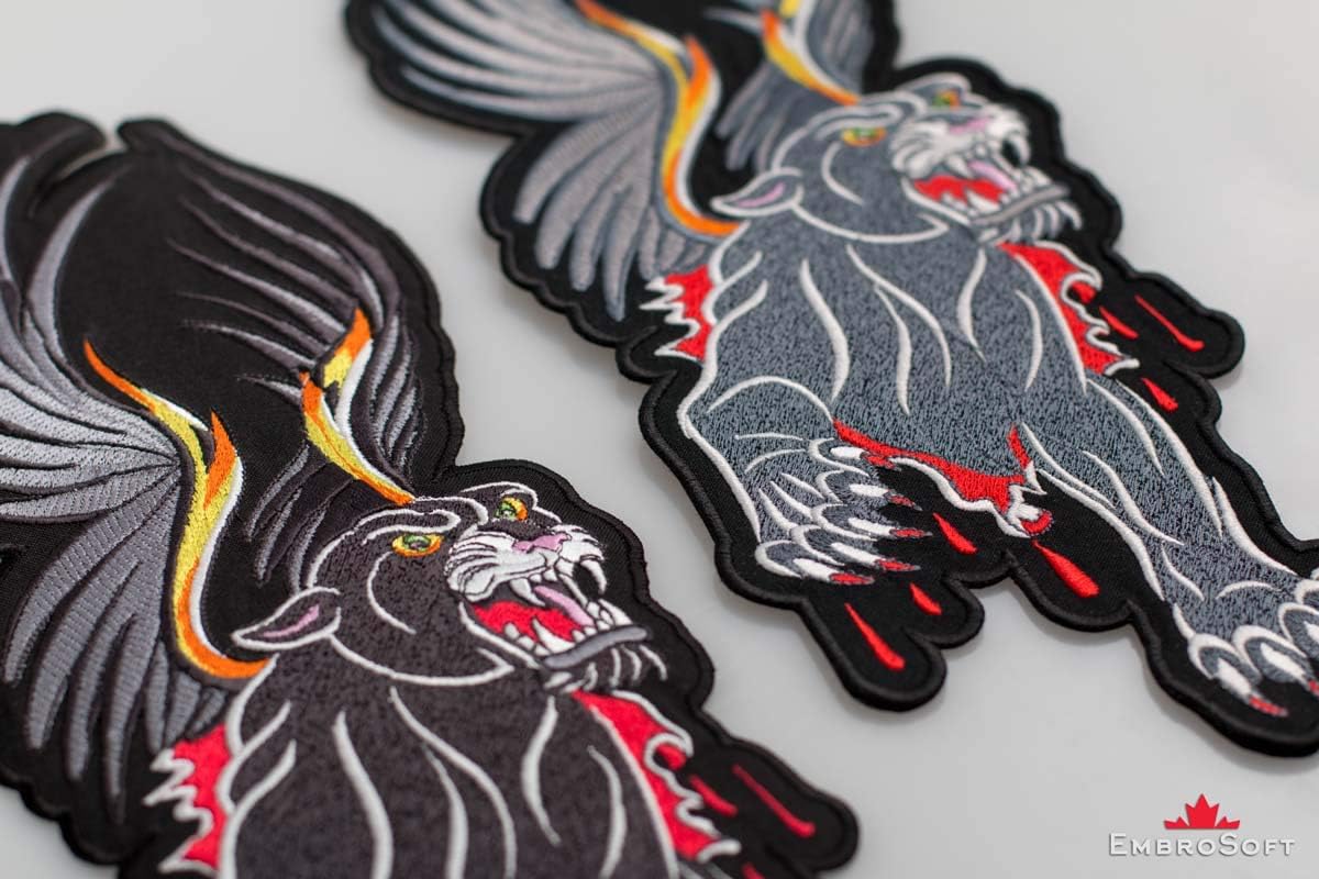Flying Panther Embroidered Patch Iron On (7.2" x 19.7", Turned to The Right Side, Black)