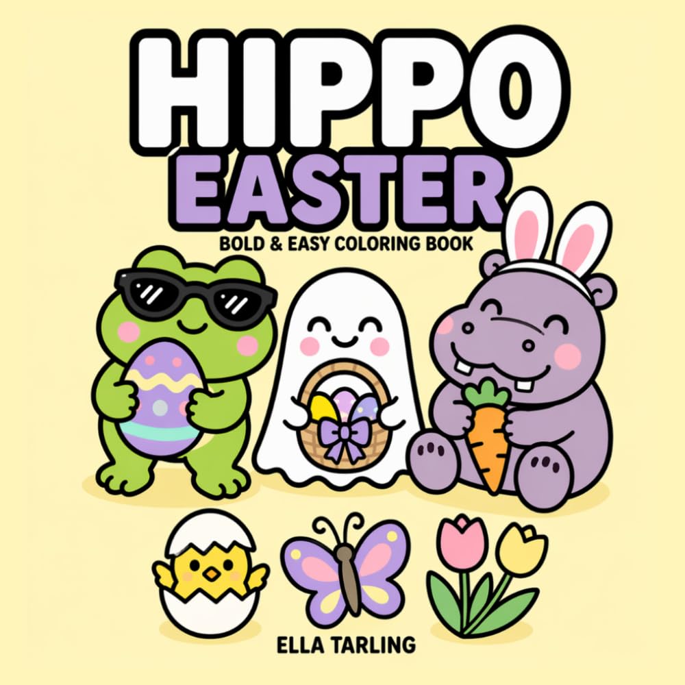 Hippo Easter Coloring Book for Kids & Adults: Cute & Fun Easter Designs – A Relaxing Coloring Book for Kids, Teens & Adults (Cozy Animal Coloring Series)