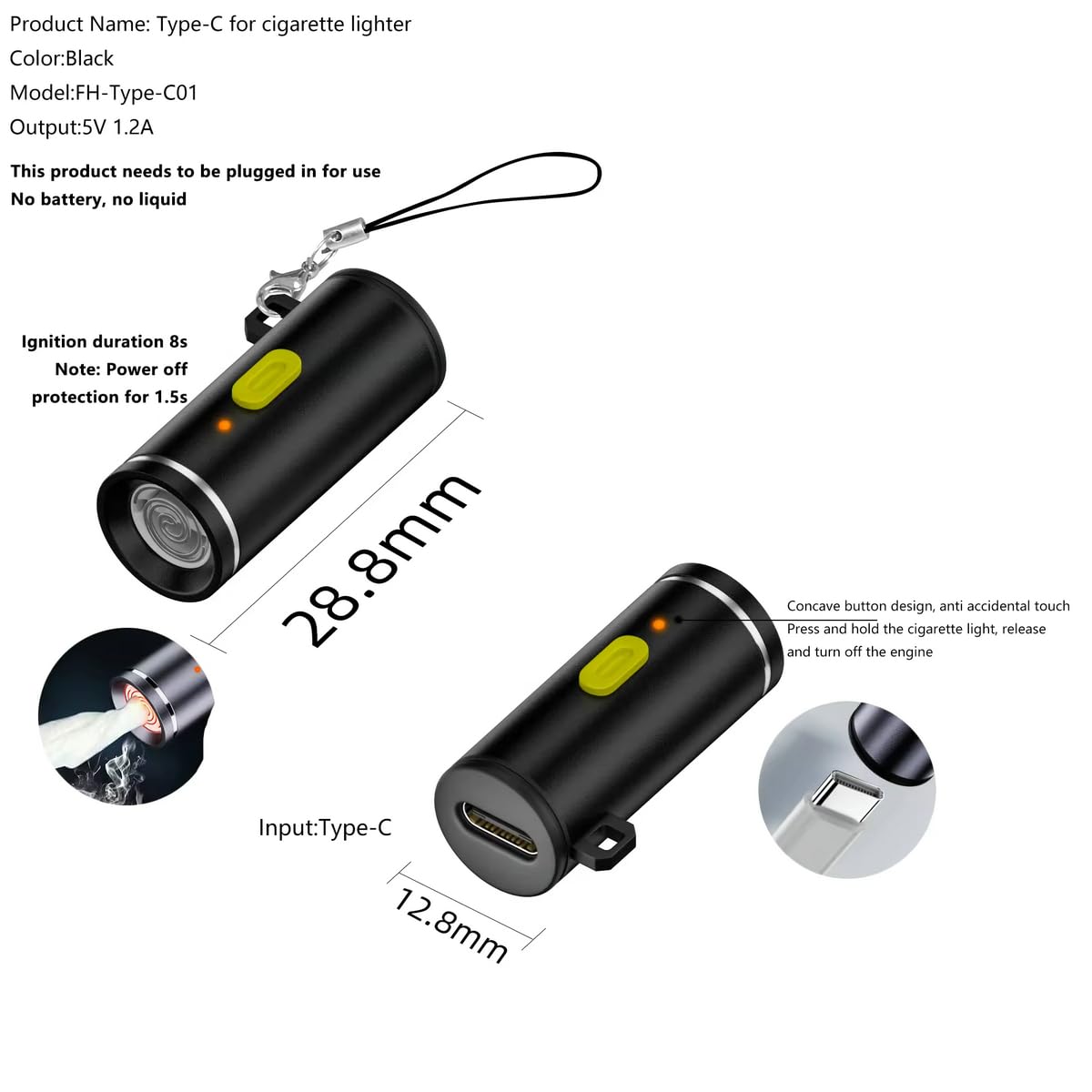 Amazon.com: 2-Pack mini USB-C Cigarette Electric Lighter, Plug into Your  Phone or USB-C Cable to use, Automatically Shuts Off After 8 Seconds, USB-C  Interface (Powered by USB-C, no Built-in Battery) : Health