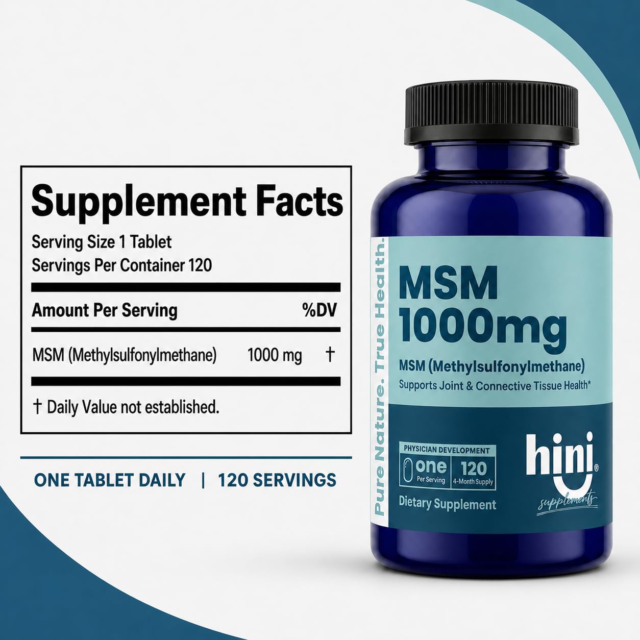 HINI MSM 1000 mg, Joint and Connective Tissue Support, 120 Tablets — Amazon image 8
