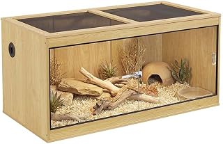 unipaws 50 Gallon Front Opening Reptile Terrarium with Sliding Lock Doors, Cable Ports & Top Ventilation for Lizards
