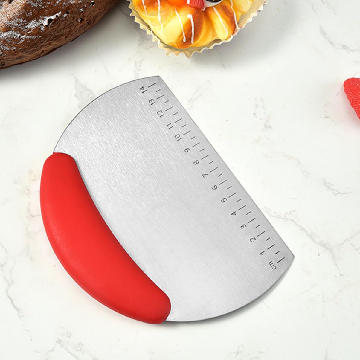 GRIRIW Set of 2 Stainless Steel Dough Cutters Slicers Choppers with Scale Non-slip for Cooking Baking Bbq