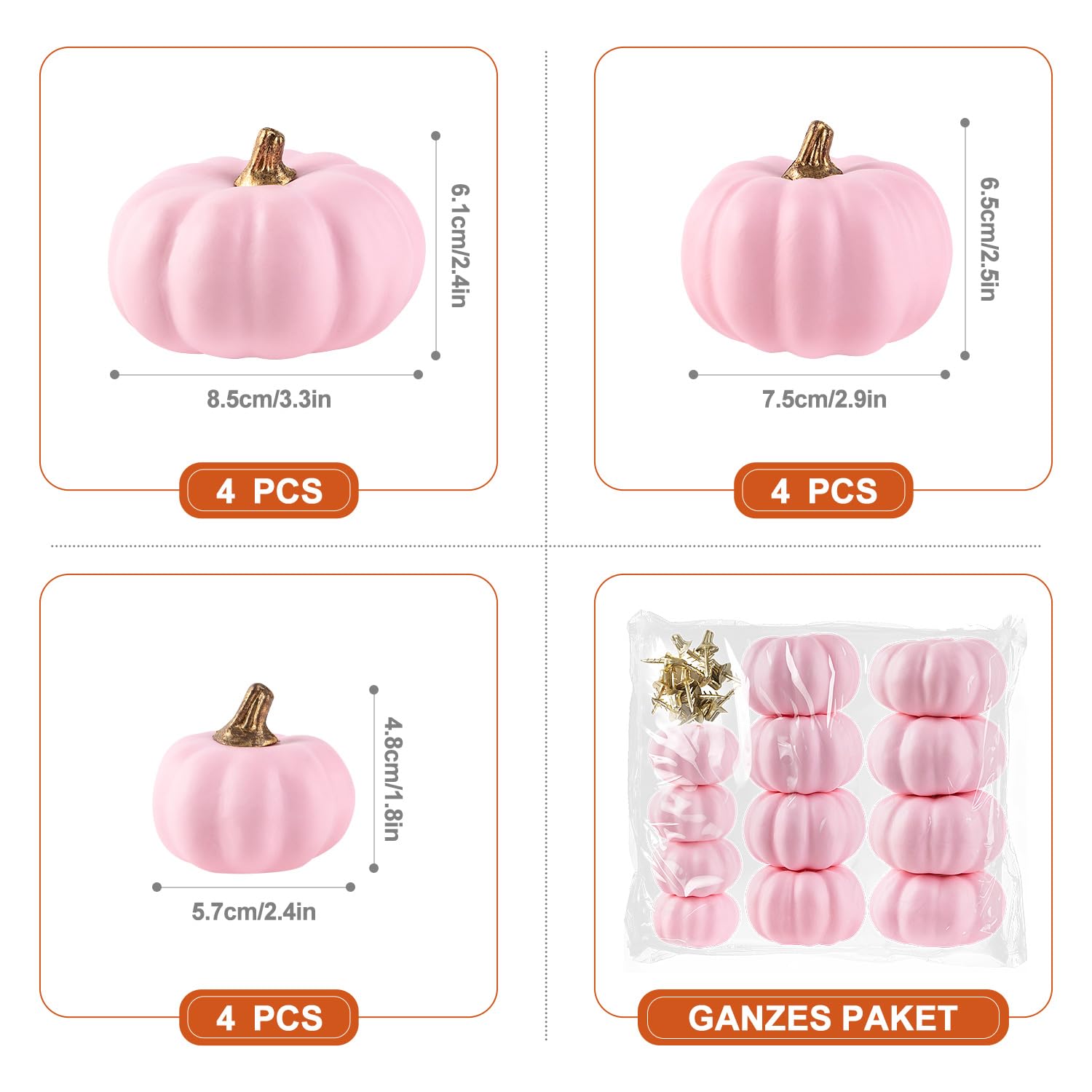 Benjia Kürbis Herbst Dekorationen, Mini Klein Draußen Künstlich Gefälscht Schaum Simulation Kürbis Herbst Bauernhaus Deko für Halloween Thanksgiving Tisch Dekorieren (12 Stück, Rosa)