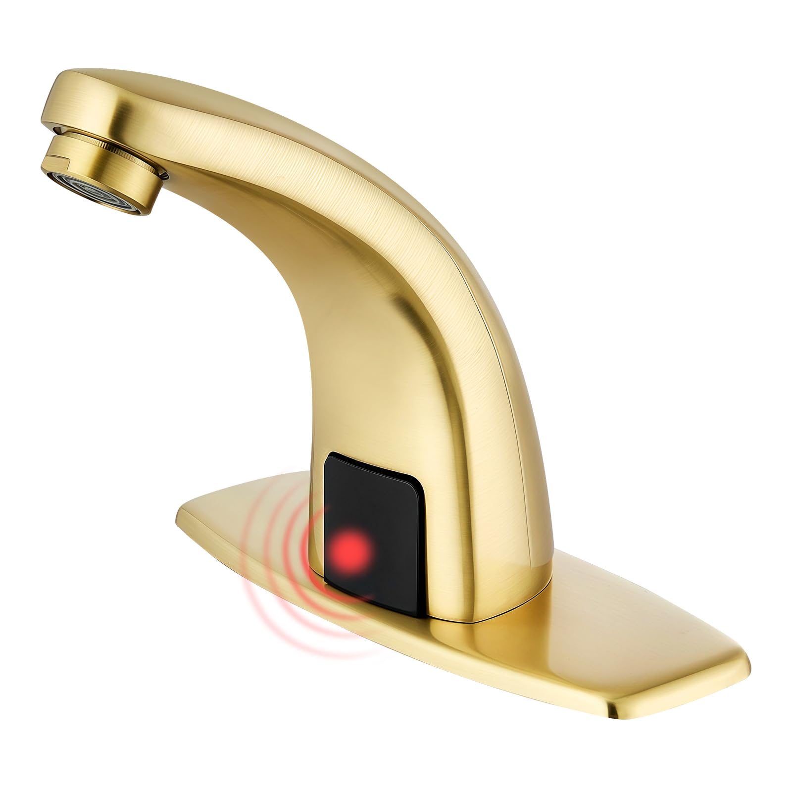 Touchless Bathroom Sink Faucet，Automatic Motion Sensor Faucets with Deck Plate for Commercial Lavatory Gold Plated