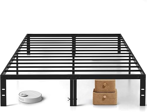 Miniatura 10 de Marco de cama tamaño Queen, marcos de cama de plataforma de metal de 14 pulgadas con soporte de listones de acero resistente, no necesita somier,