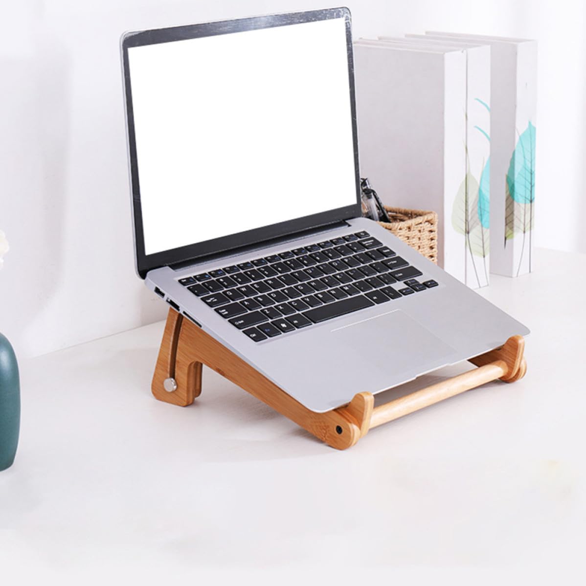 Supporto Portatile per Laptop in Legno di Phyllostachys Pubescens, Rialzo Regolabile Multifunzionale Beige per Sostenere la Schiena, per Scaffali