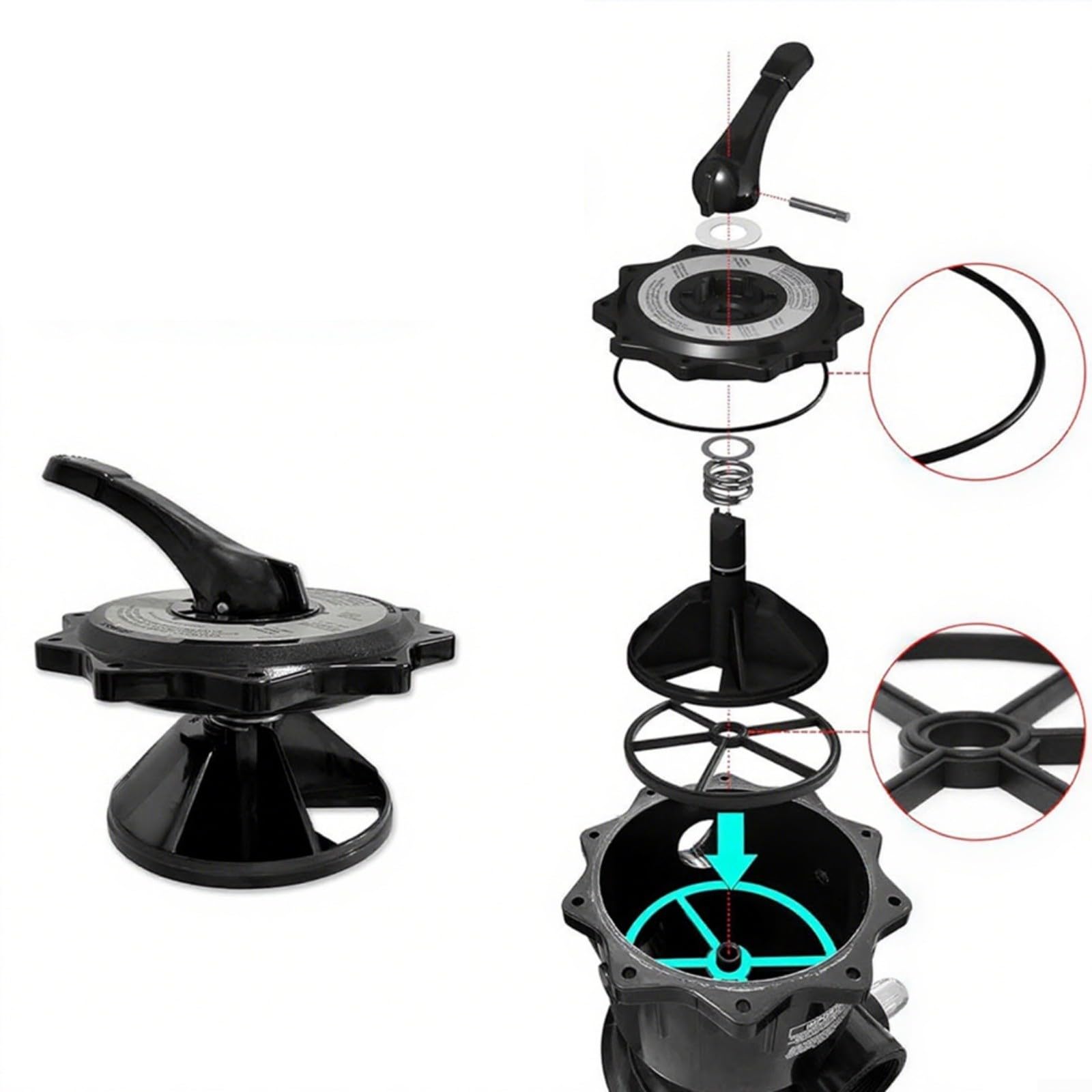 SPX0715BA3 - Cubierta de llave y mango para válvulas multipuerto Hayward, pieza de repuesto de filtro de 2 pulgadas para mantenimiento de piscinas, componente de plástico negro