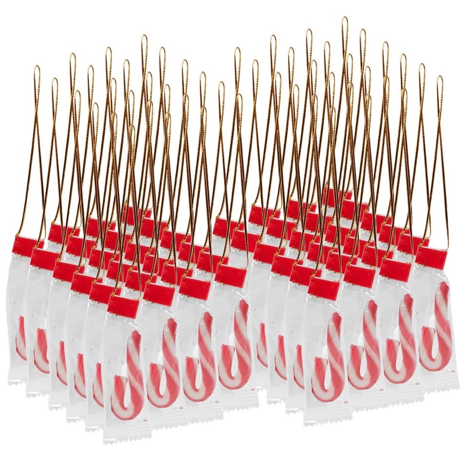 URBNLIVING 24 Hanging Strawberry Candy Canes – Gluten-Free Christmas Tree Ornaments & Holiday Treats (Set of 48)