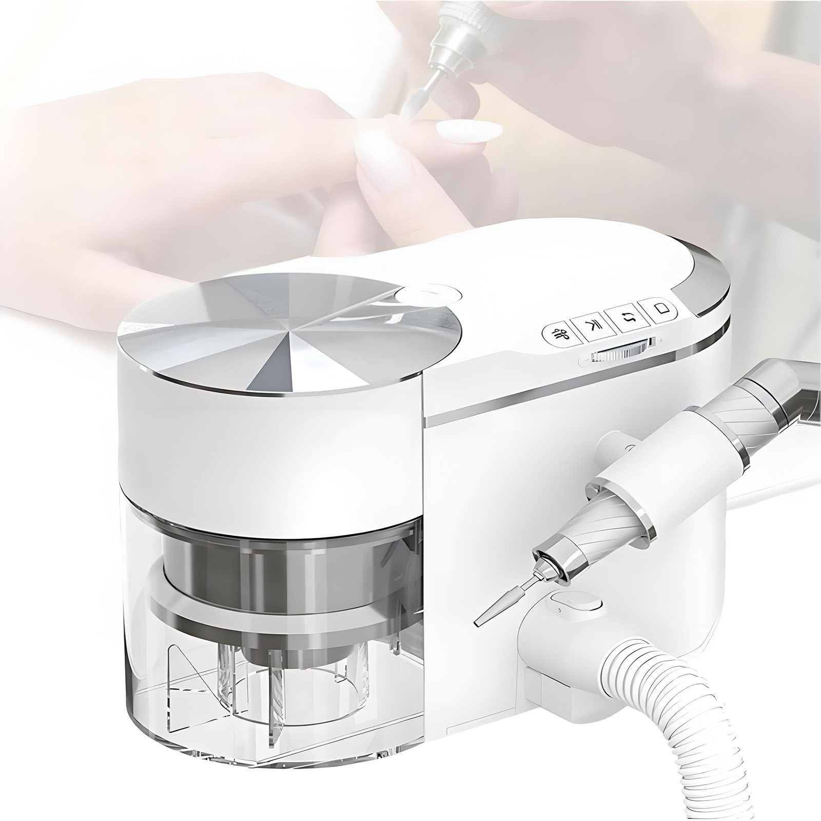 Elektrische Nagelfräse,2-in-1 Nagelstaubabsaugung,Absaugung während des Fräsens mit 30.000 U/min,mit verstellbarem Halter, Verlängerungsschlauch und Nail-Art-Werkzeugen für Acryl- und Gelnägel