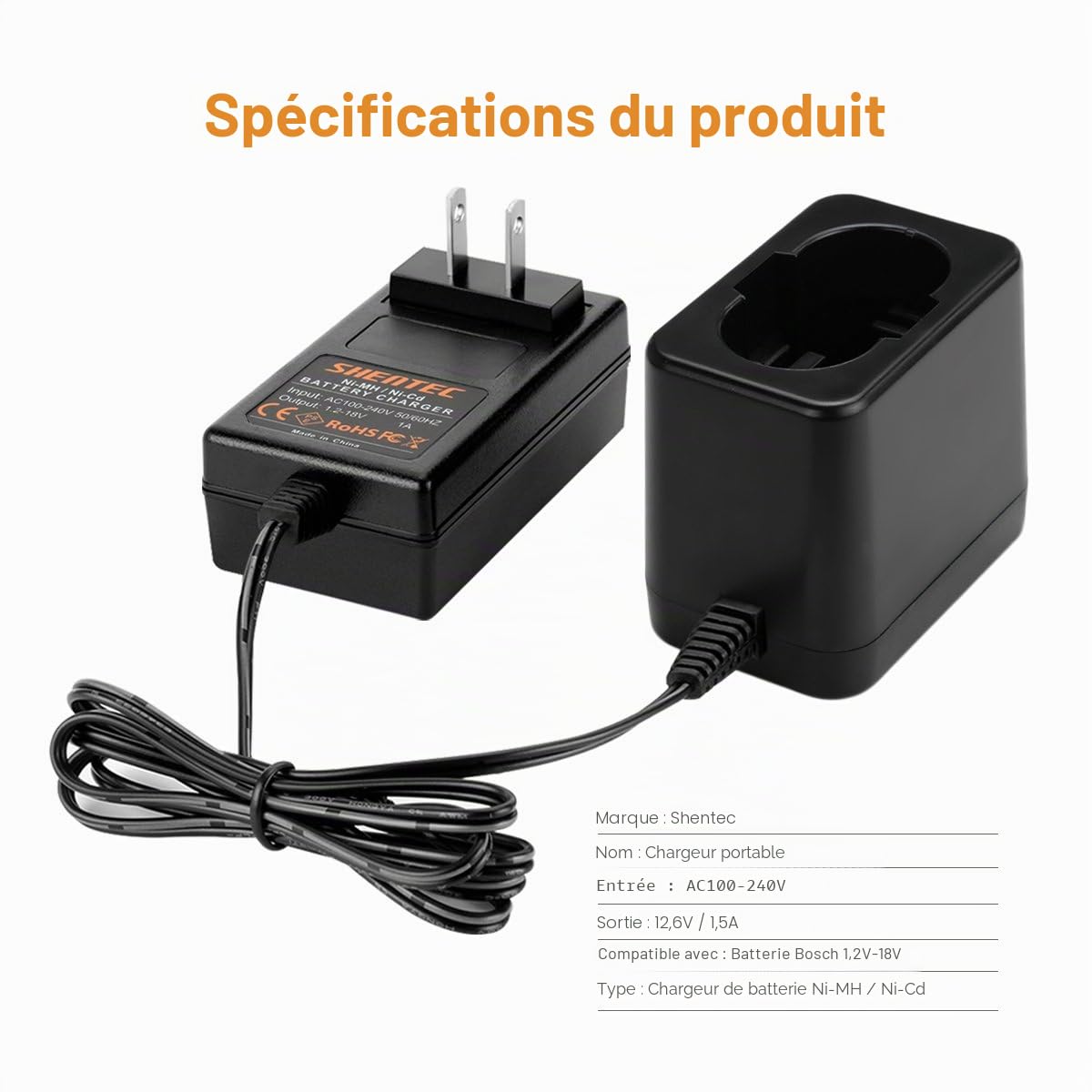 2X Shentec 12V 4.5Ah NI-MH Batterie + Chargeur pour Bosch BAT043 BAT045 BAT120 BAT139 2607335542 2607335526 2607335274 2607335709 GSR 12-2 12VE-2 PSR 12 GSB 12VE-2 22612