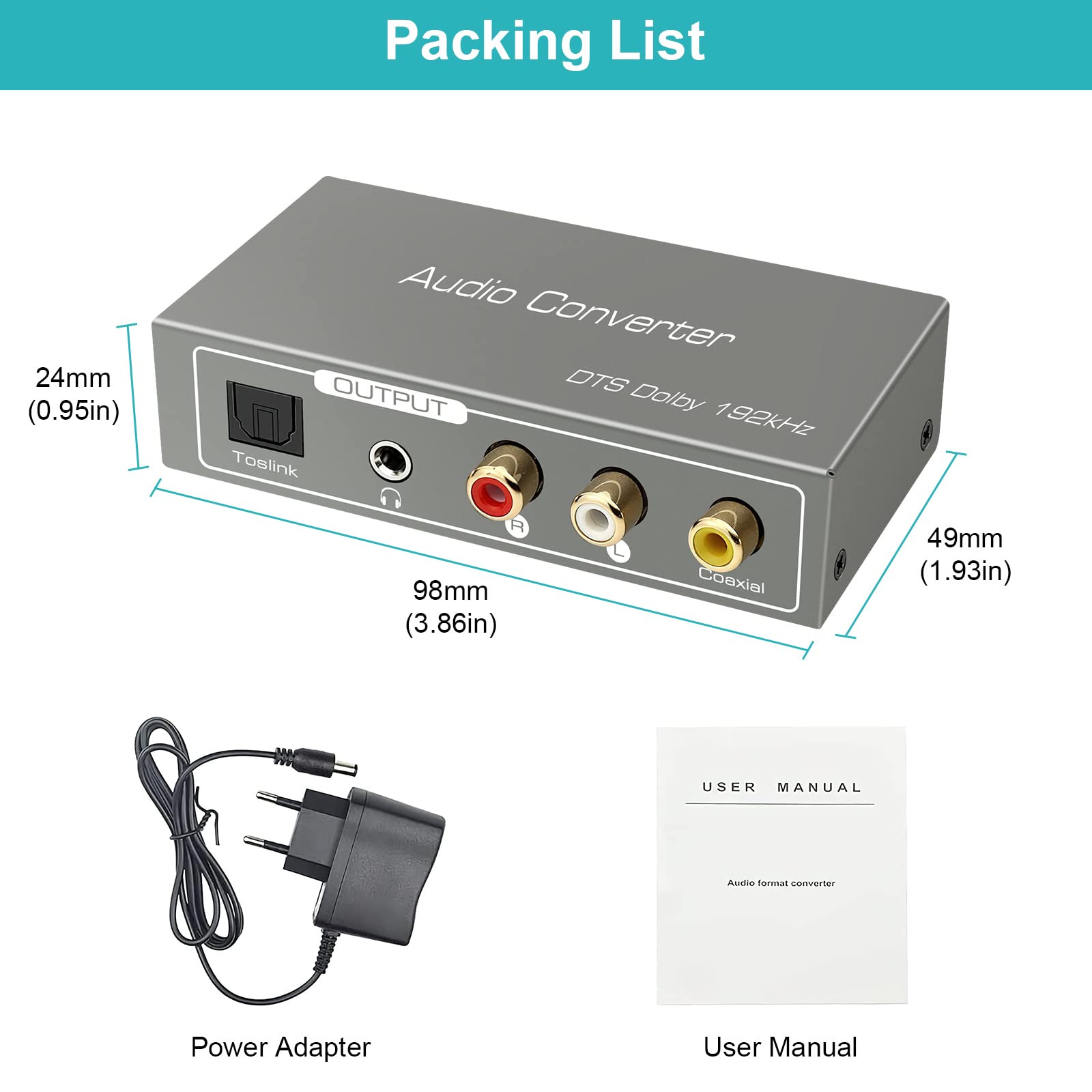 HDMI ARC Audio Extractor, Digital-to-analog audio converter. HDMI ARC/Toslink/Coaxial to coaxial and analog aux RCA 3.5mm converter for amplifier, soundbar, home theater system, etc