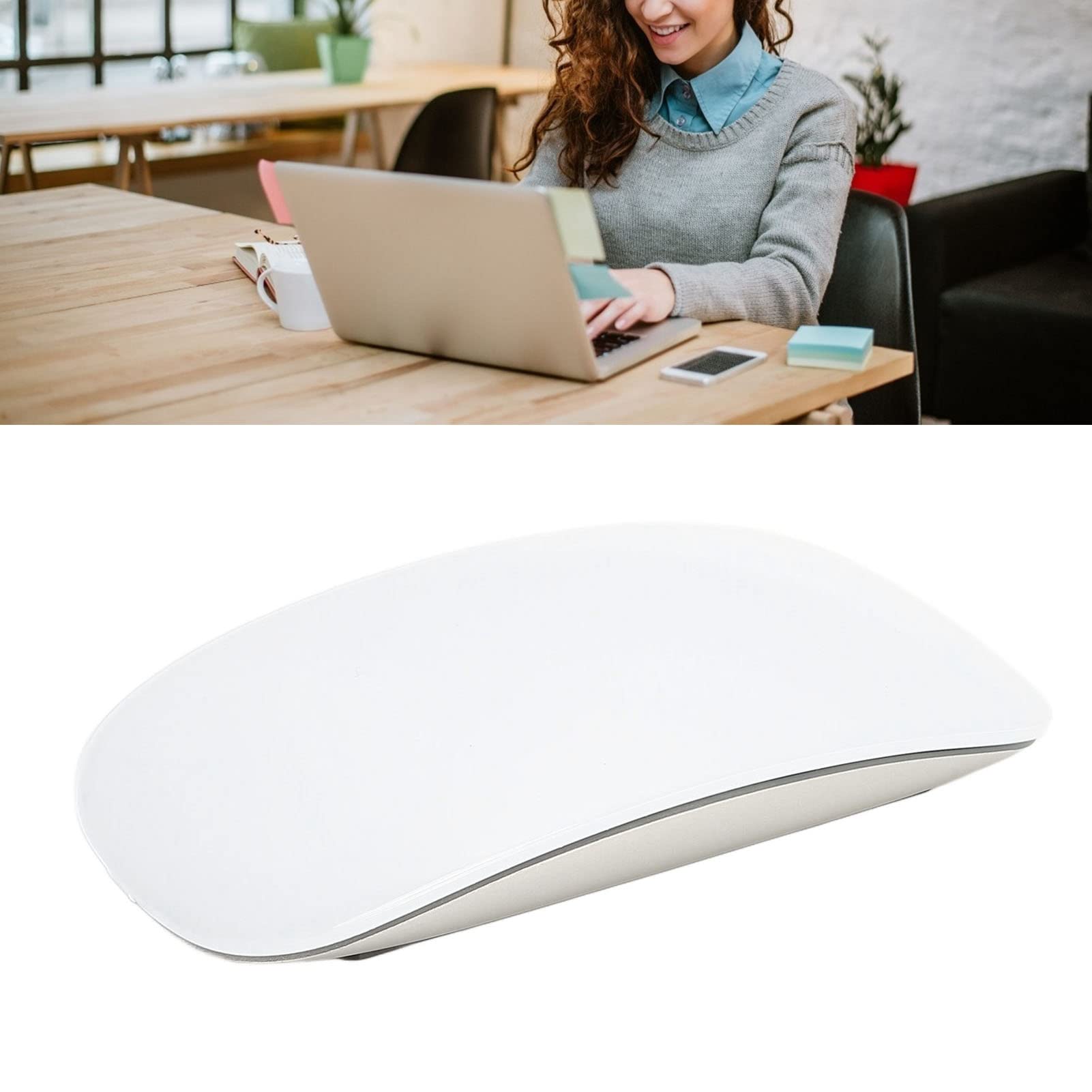Bewinner Leise Kabellose Bluetooth-Maus, 1600 DPI Ultradünne Mit Touch Wheel, Tragbare Optische Mit Auswechselbarem, Für Laptop, Tablet, Desktop, PC (Weiß)