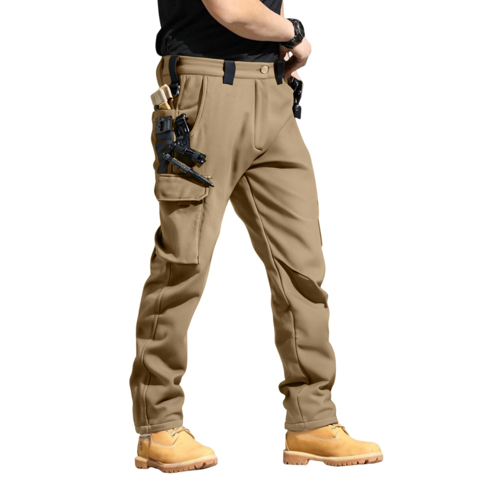 Cargo Pants Men, Cuffed Cycling Heavy Duty Camouflage Waist Sweatpants Work Wear Men, Builders Outdoor UK Combat Fleece Lined Site Tracksuit Casual Fashion Rain Chino Waterproof Trousers, S