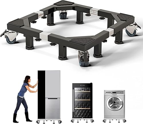 Miniatura 9 de CHINCHILLA Base de soporte móvil de acero inoxidable resistente para nevera, soporte de lavadora con ruedas, plataforma de muebles ajustable para