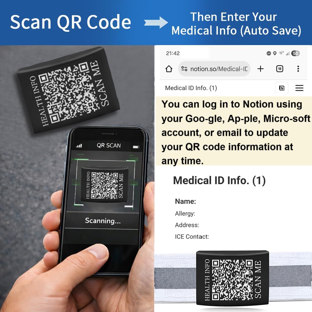 Custom Medical ID Shoe Lace ID Tag (22mm) with Dynamic QR Code or Text, Compatible with Apple Watch Band, Waterproof Emergency Contact Label for Runners (White,QR Code)