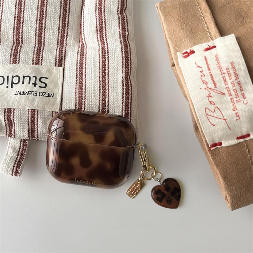Etui Coque AirPods Pro 3 Génération Antichoc Brun Imprimé Léopard Amber Tortue Pattern Porte-Clés