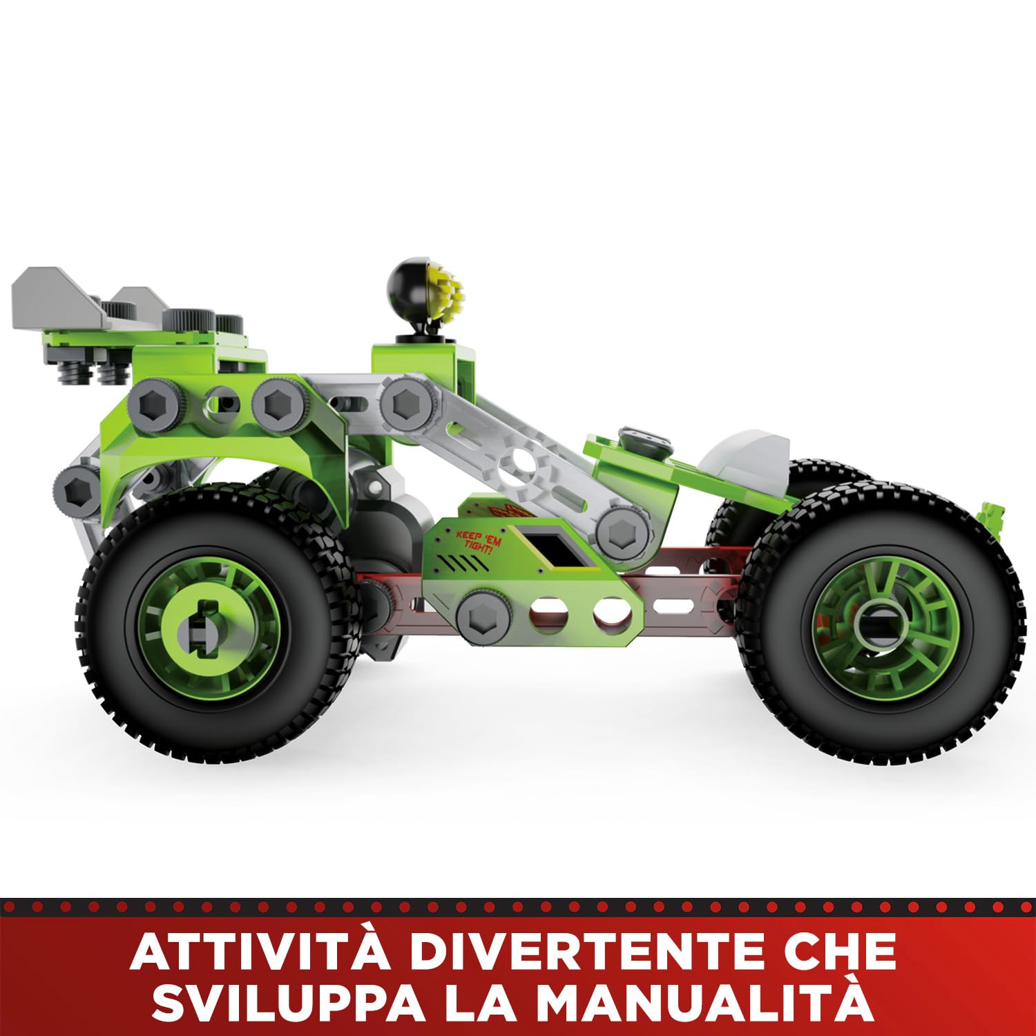 BANDAI - Meccano Junior La Mia Auto a Retro Frizione - Kit di Costruzione 138 pezzi, motore retro-frizione, attrezzi, istruzioni - Kit Attività assemblaggio auto - Giocattolo Bambini 8+ - APM19102