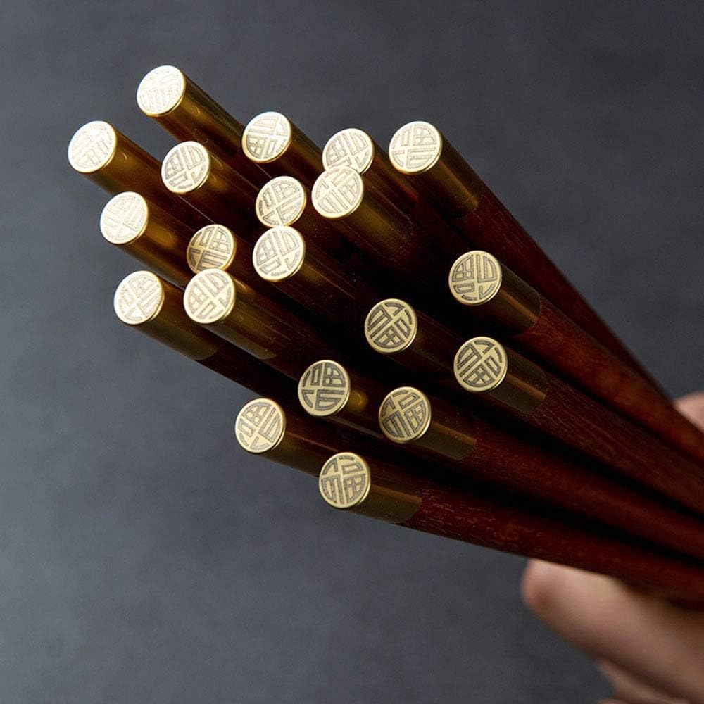 baguettes chinoises réutilisables cooking chopsticks Baguettes, baguettes rondes sculptées à la main, ensemble cadeau de baguettes avec boîte-cadeau(Color:5,Size:)