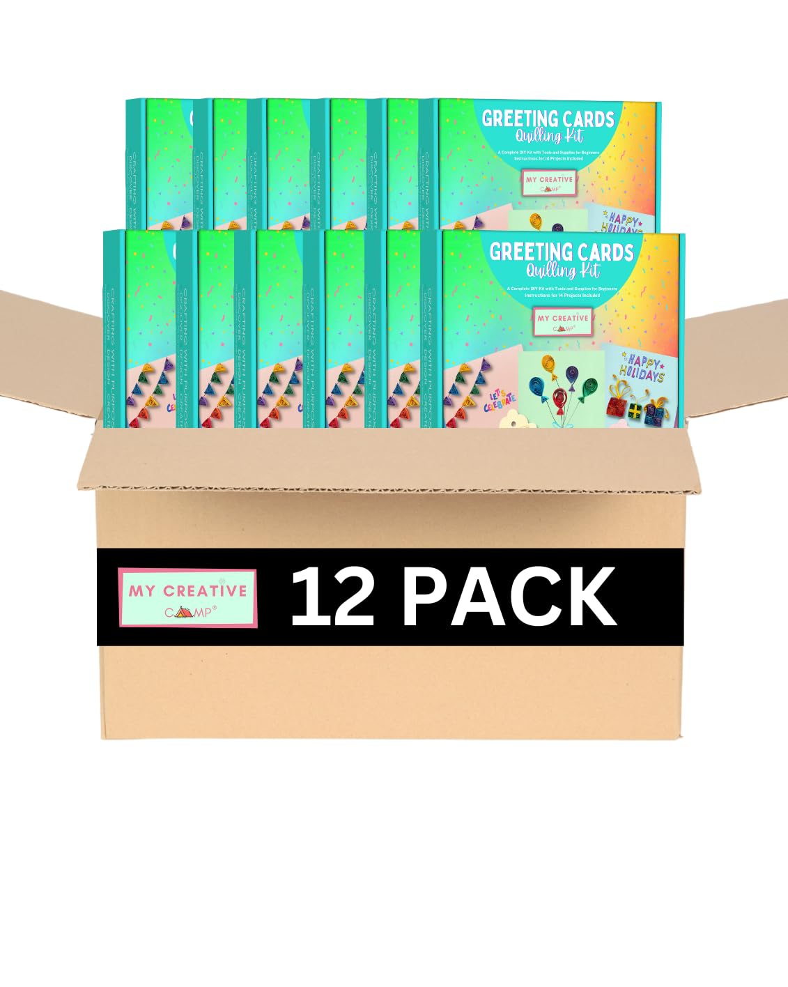 MY CREATIVE CAMP 12 Pack Bulk Greeting Cards Quilling Kit, DIY Greeting Card Making Kits for Kids and Adults, Paper Quilling Kit for Beginners, 14 Projects with Instructions