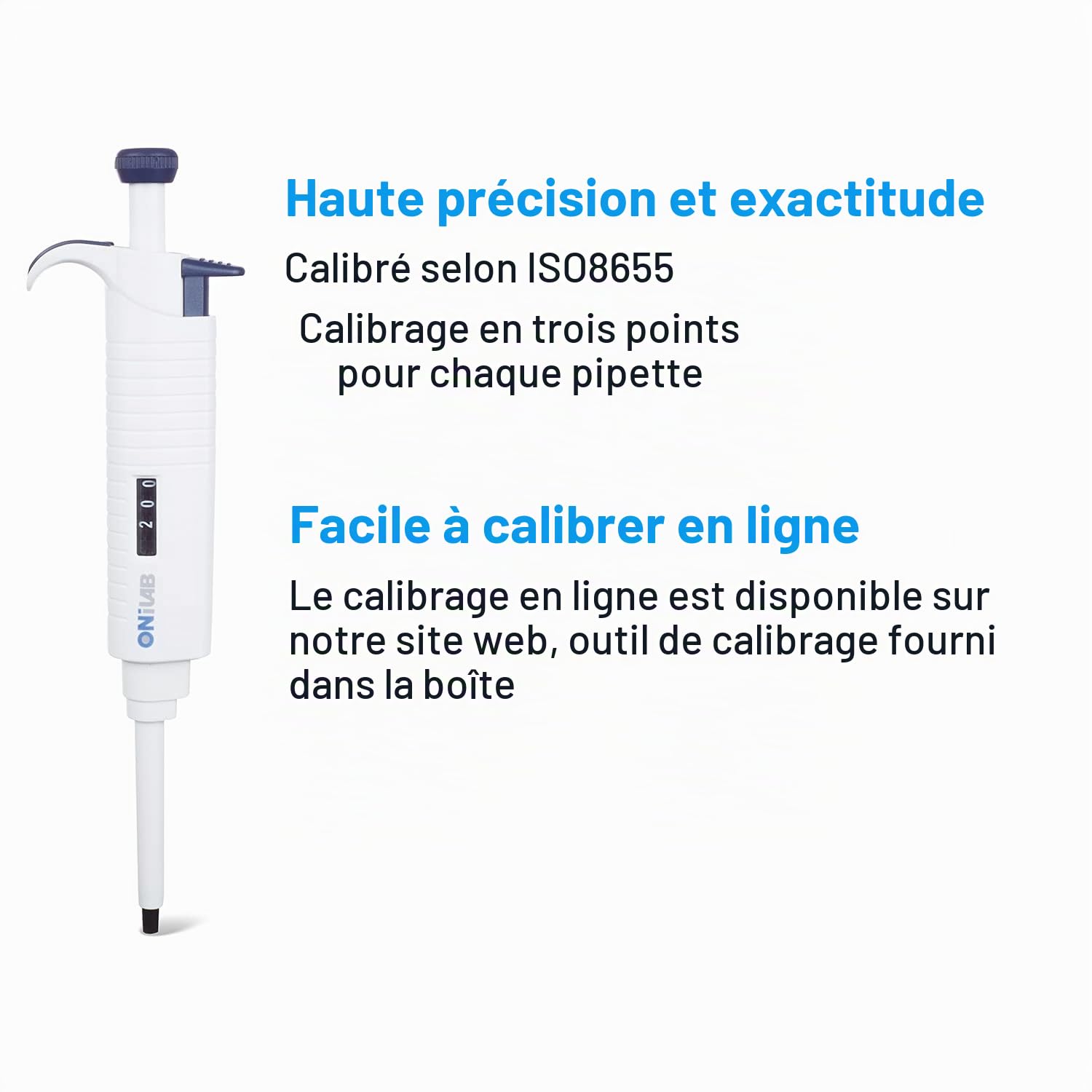 ONiLAB Micropipette de laboratoire, pipette monocanale, pipette à volume réglable, micropipettes, pipette de haute précision, entièrement autoclavable, 10-100 ul