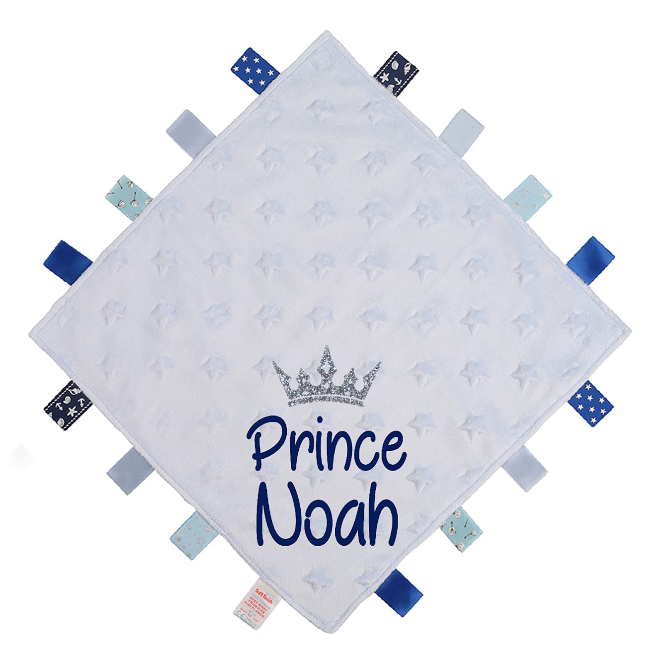 Alwaystrusted Personalised Gift Blue Square Star Taggie Comforter Blue Prince Boy AT-TF06-08-RB