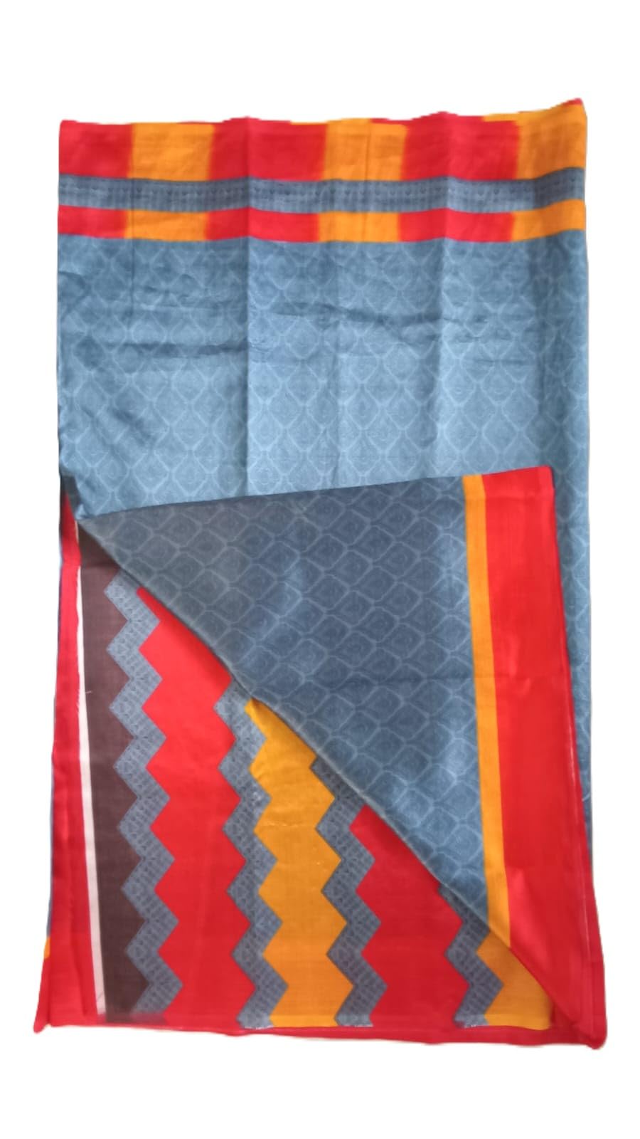 Sarees - Multicolour Geometric Print Double Bed Blanket, Blue Red Yellow-image-24