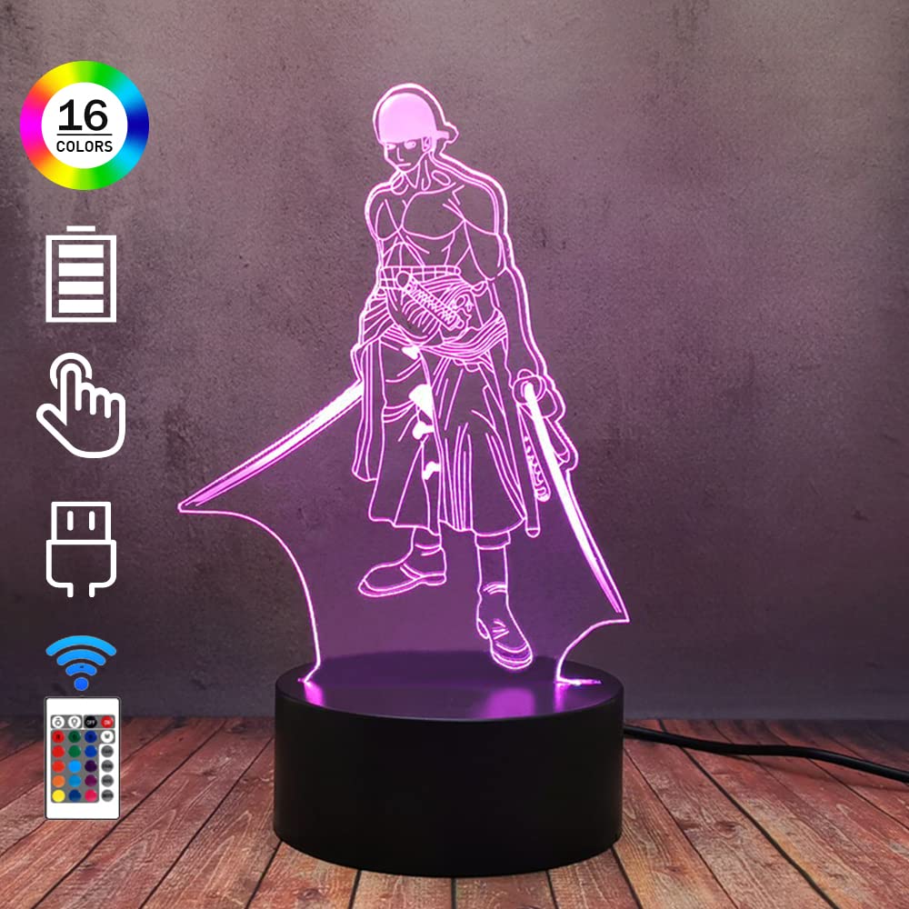 Amazon.co.jp : 3D 三刀 ロロノア ゾロ ラスター ランプ LED ナイト